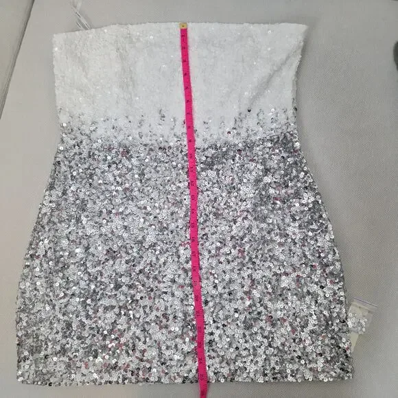 Retrofête White Silver Strapless Sequin Kameron Embellished Mini Dress XLarge